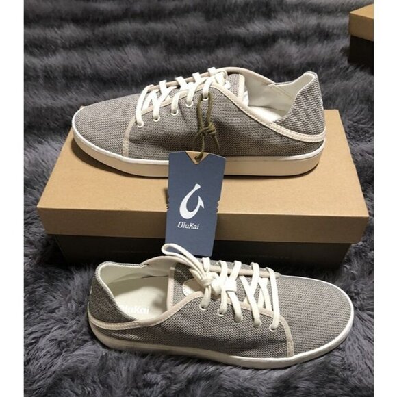 OluKai Shoes - Olukai Womens Pehuea Li Lace up Canvas Sneakers Shoes, Size 9.5, Tapa/White Sand